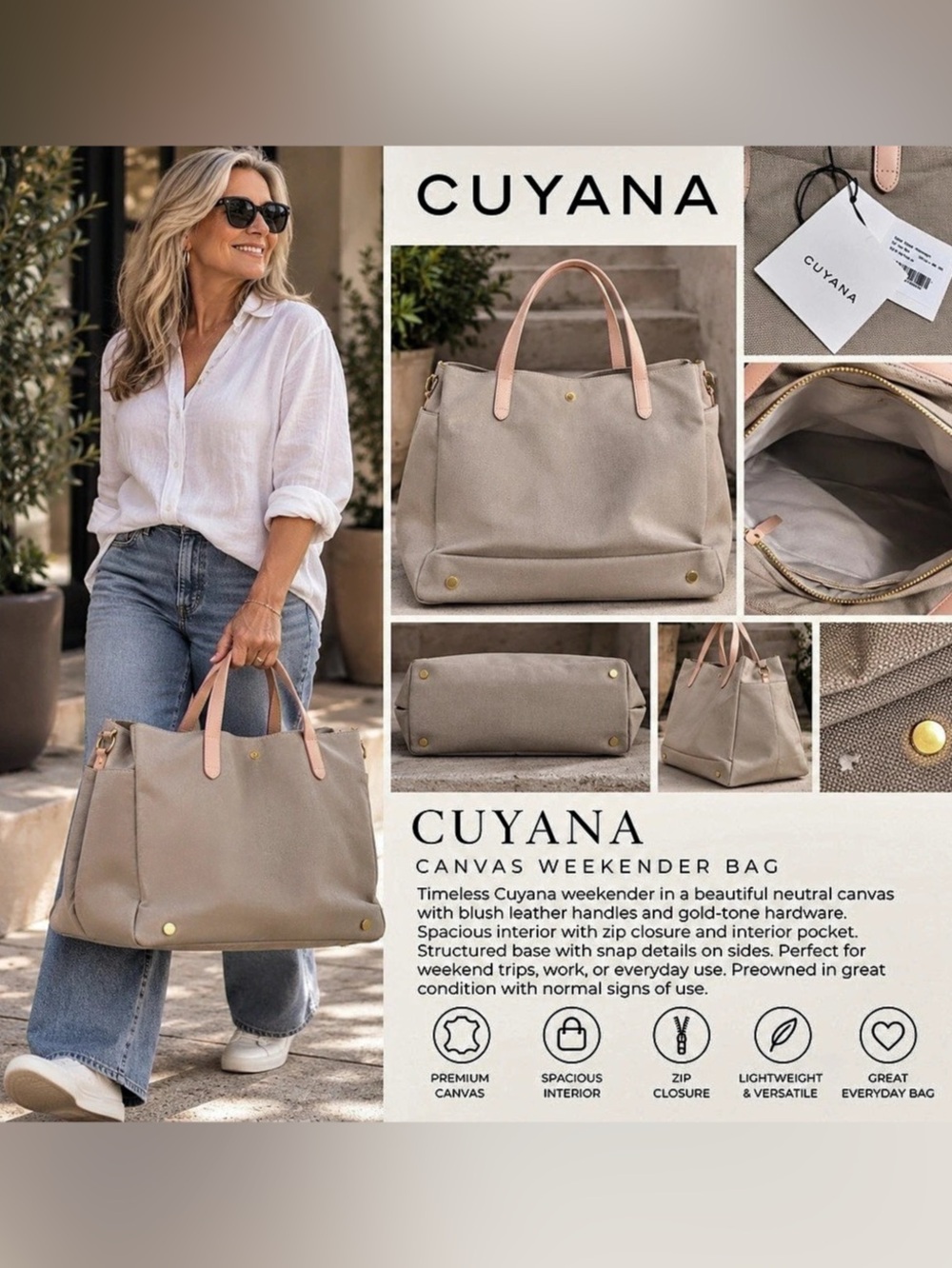 Cuyana Canvas Weekender Bag Canvas Tote in beige NWT